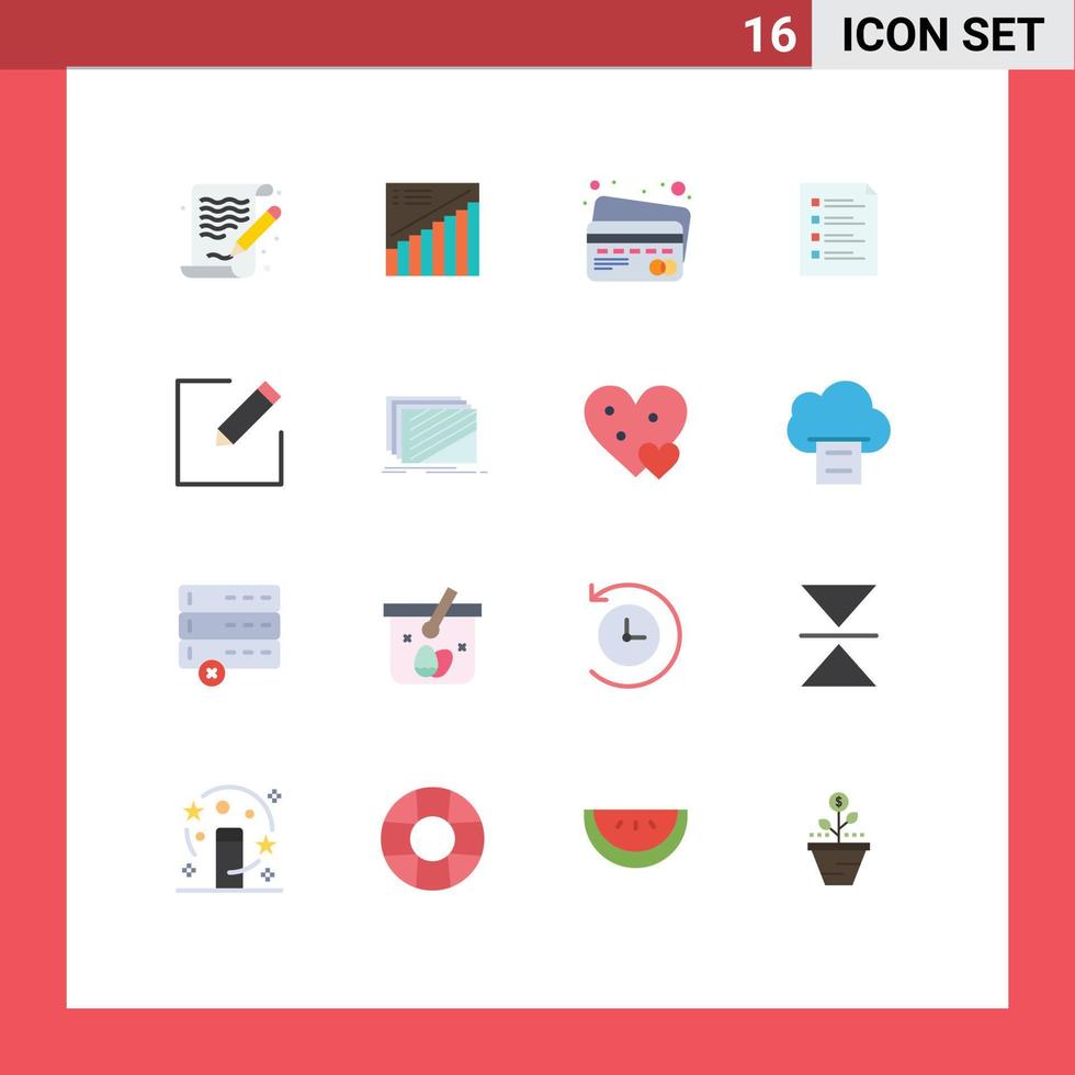 16 universeel vlak kleur tekens symbolen van taak lijst verkoop het dossier checklist bewerkbare pak van creatief vector ontwerp elementen