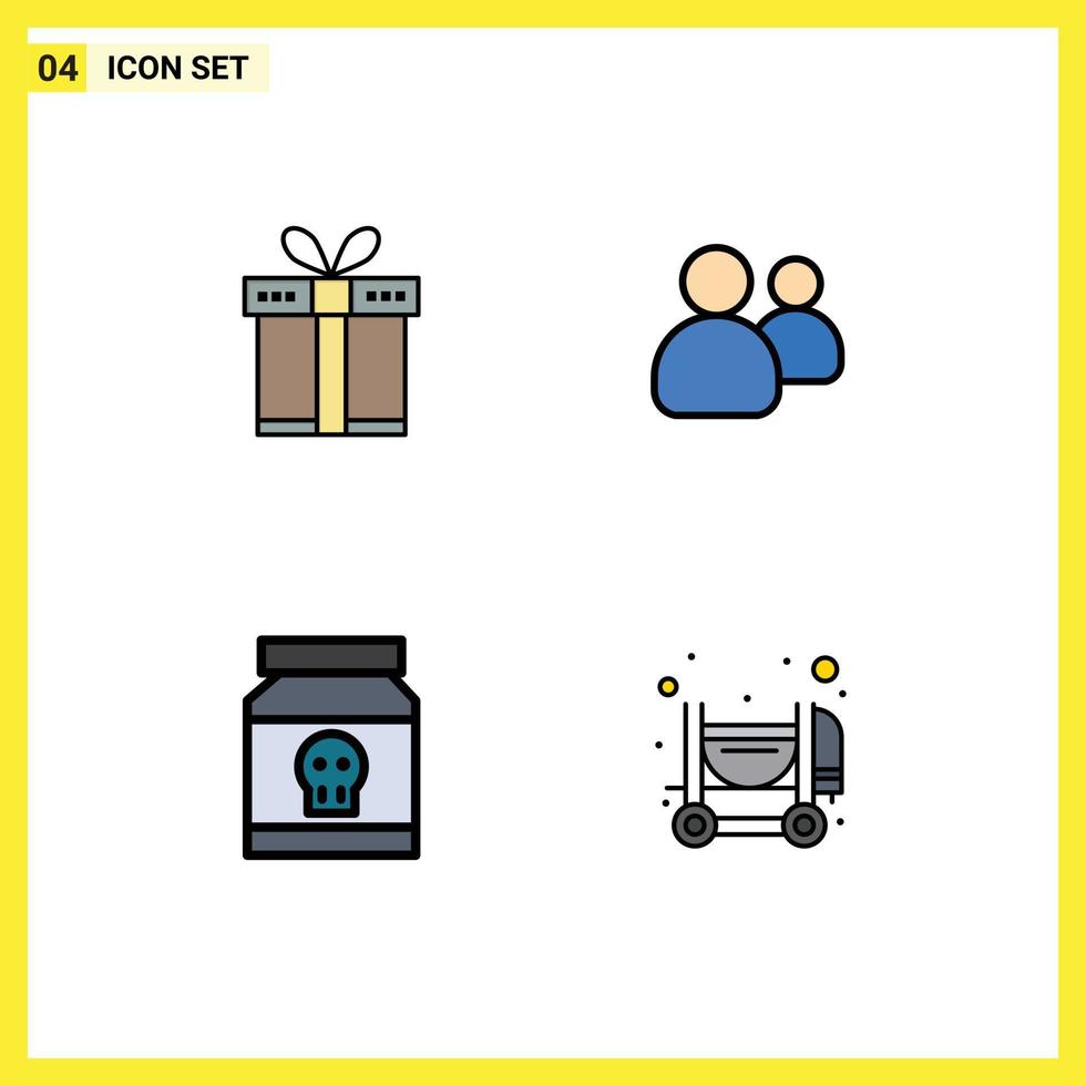 bewerkbare vector lijn pak van 4 gemakkelijk gevulde lijn vlak kleuren van geschenk medisch lint gebruikers schedel bewerkbare vector ontwerp elementen