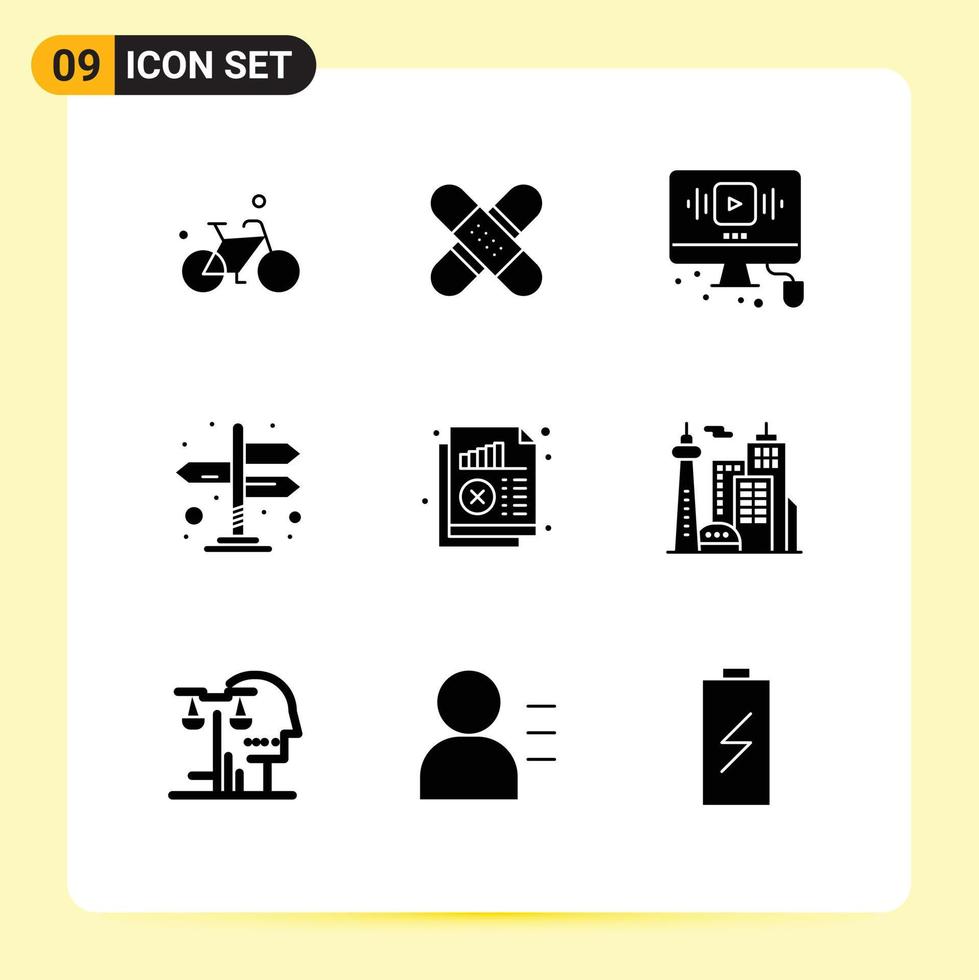 modern reeks van 9 solide glyphs pictogram van pijlen routebeschrijving medisch internet online bewerkbare vector ontwerp elementen