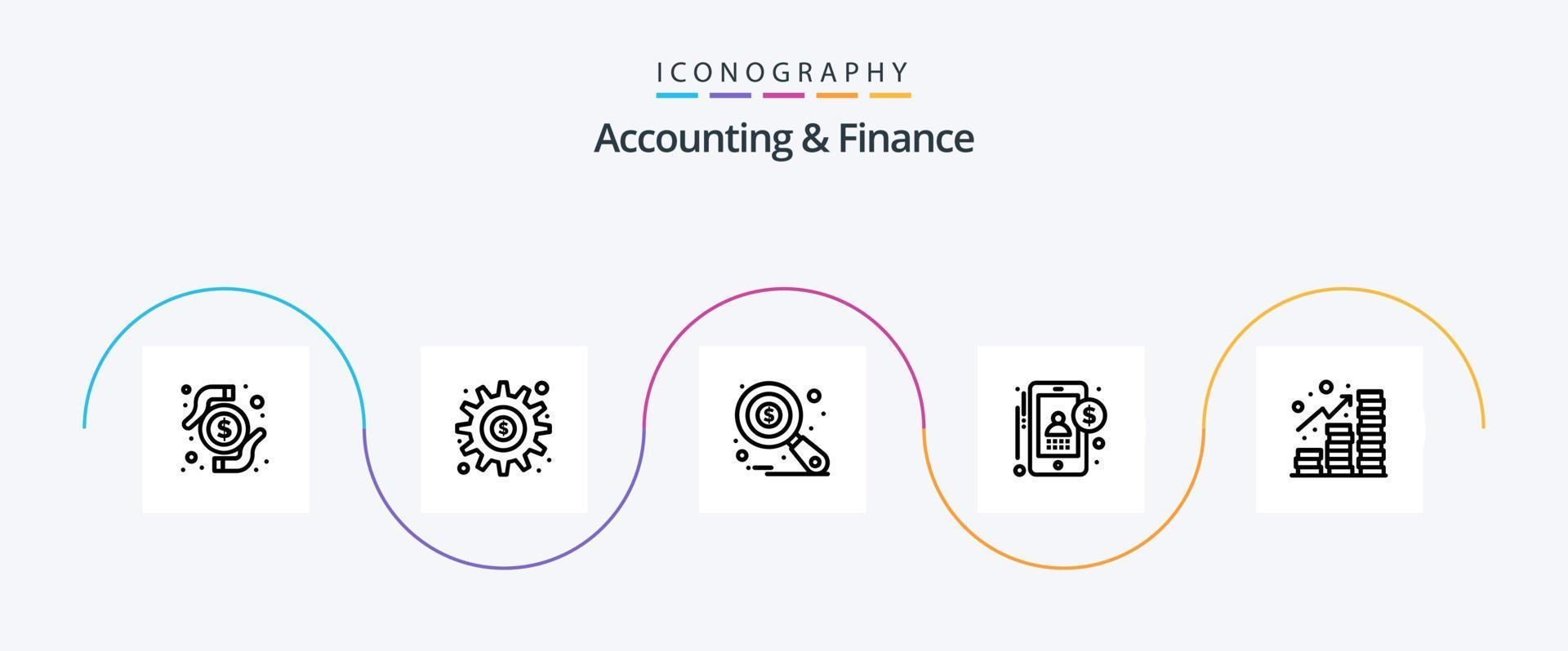 accounting en financiën lijn 5 icoon pak inclusief inkomen. geld. opties. boekhouding. belasting toezicht houden vector