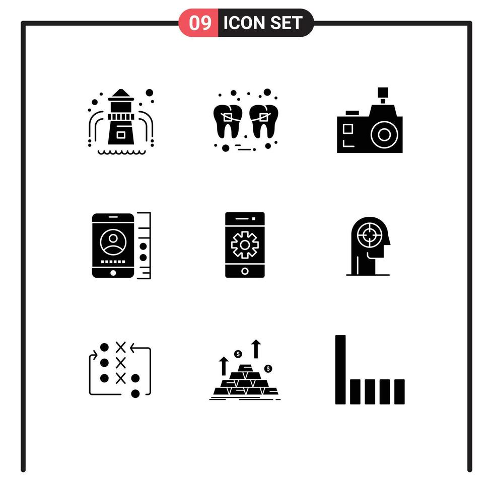 pictogram reeks van 9 gemakkelijk solide glyphs van cel onderhoud camera cel fotografie bewerkbare vector ontwerp elementen