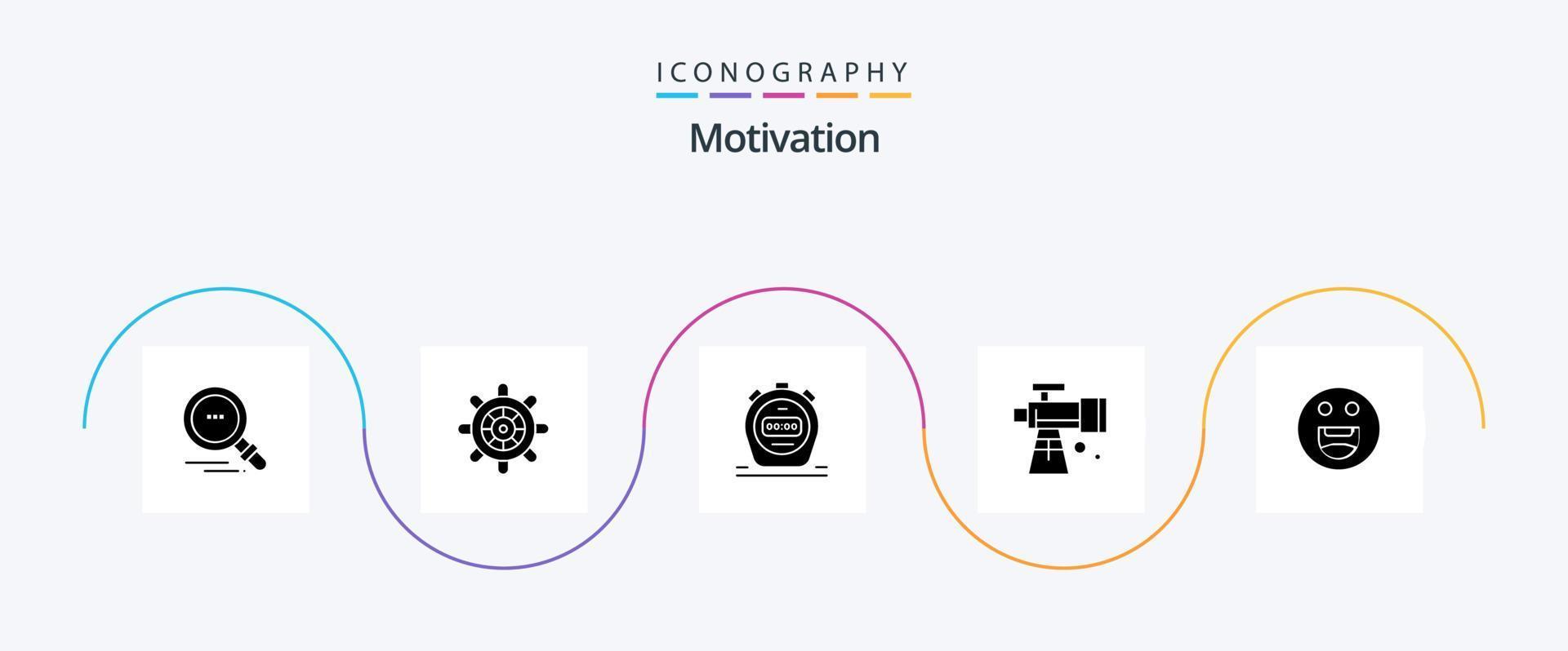 motivatie glyph 5 icoon pak inclusief . gelukkig. horloge. emoji's. ruimte vector