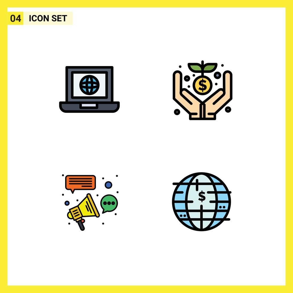 pictogram reeks van 4 gemakkelijk gevulde lijn vlak kleuren van laptop affiliate internet financiering campagne bewerkbare vector ontwerp elementen