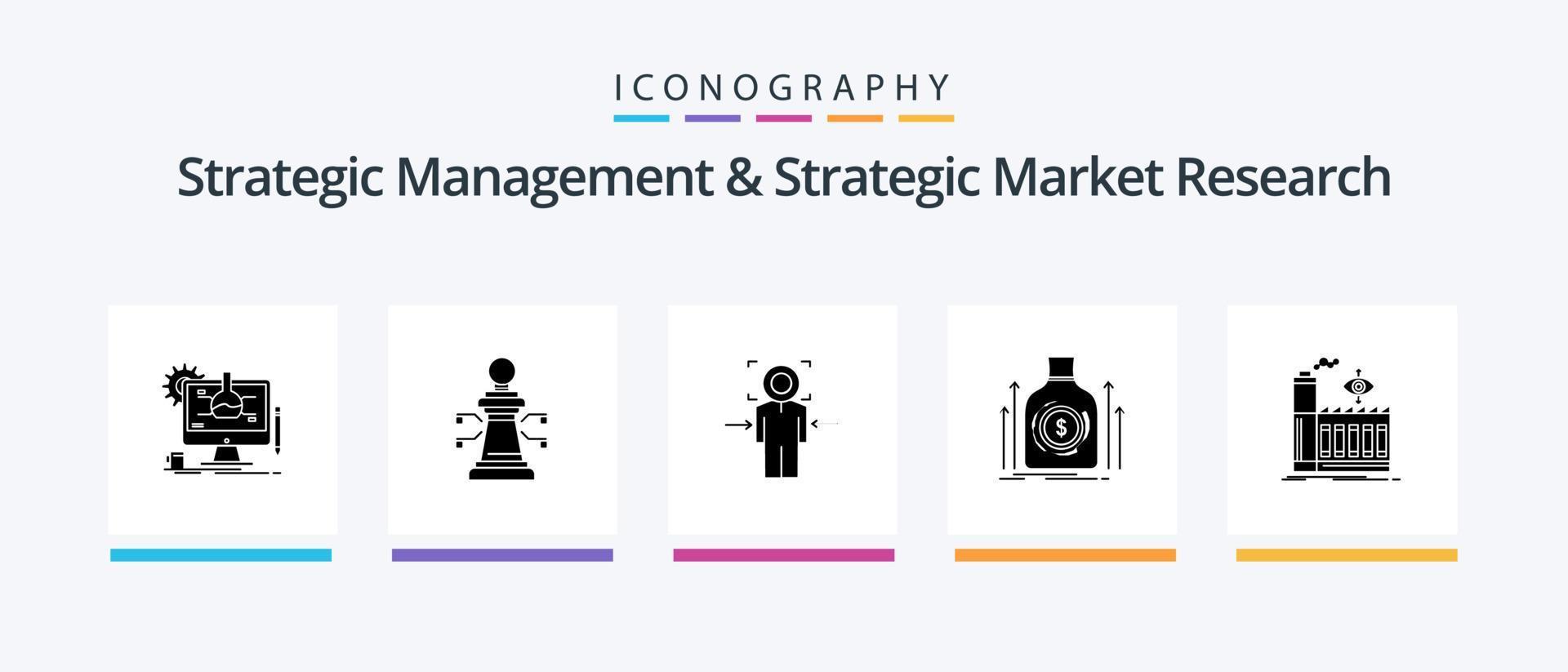 strategisch beheer en strategisch markt Onderzoek glyph 5 icoon pak inclusief lening. dollar. Mens. geld. doel. creatief pictogrammen ontwerp vector