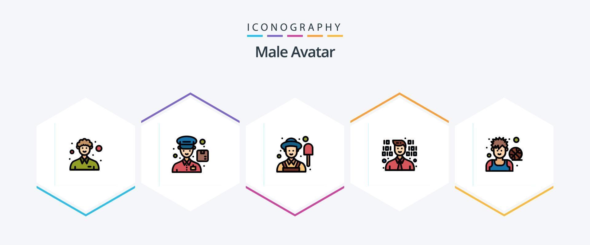 mannetje avatar 25 gevulde lijn icoon pak inclusief speler. basketbal. mannetje. avatar. programmering vector
