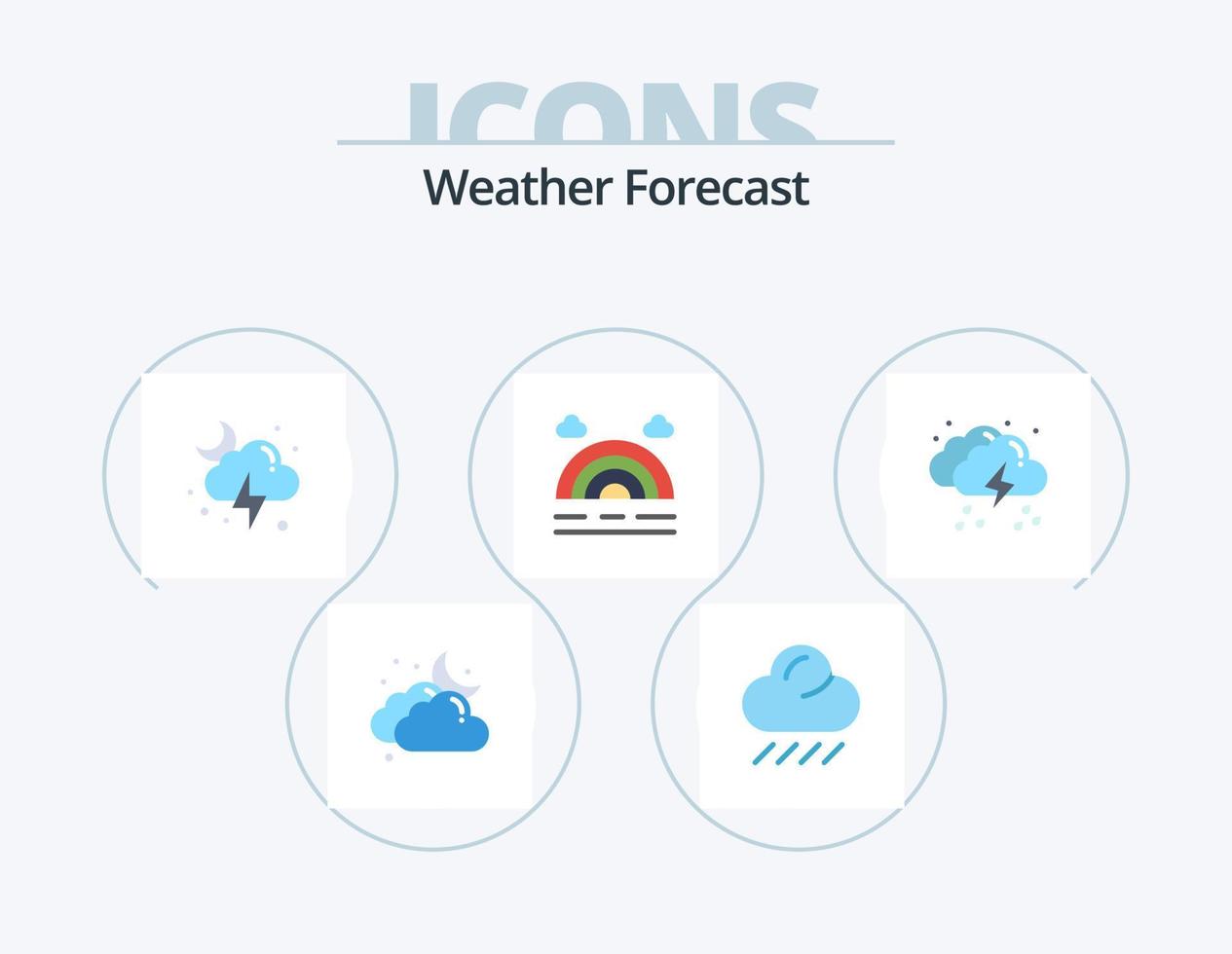 weer vlak icoon pak 5 icoon ontwerp. het weer. druppel. bliksem. wolk. regenboog vector