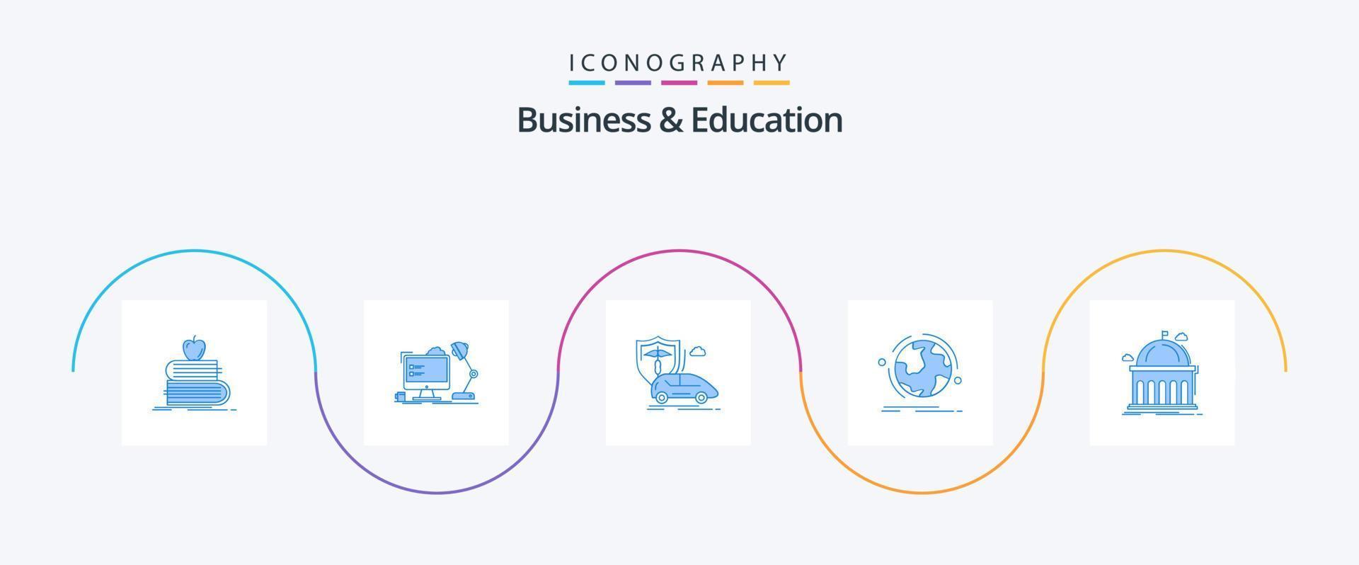 bedrijf en onderwijs blauw 5 icoon pak inclusief Ontdek. wereldbol. lamp. veiligheid. verzekering vector