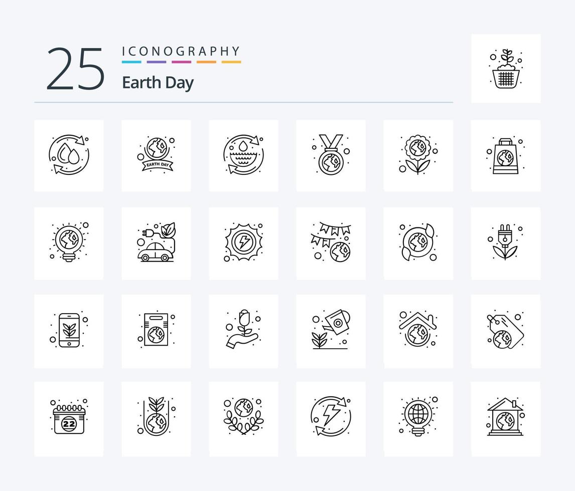 aarde dag 25 lijn icoon pak inclusief milieu bescherming. lintje. bescherming. groente. opslaan water vector