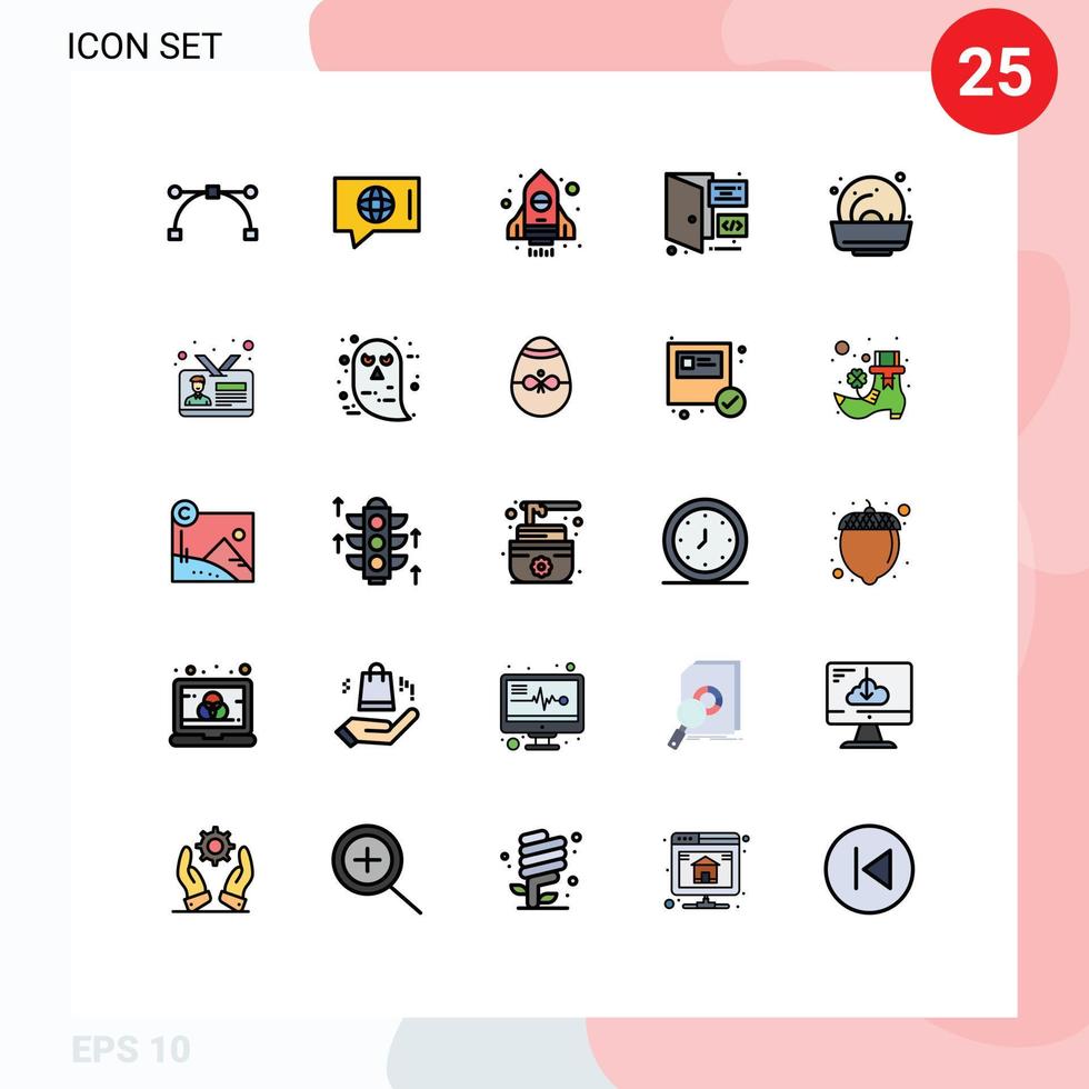 mobiel koppel gevulde lijn vlak kleur reeks van 25 pictogrammen van bedrijf voedsel ruimteschip mossel ontwikkeling bewerkbare vector ontwerp elementen