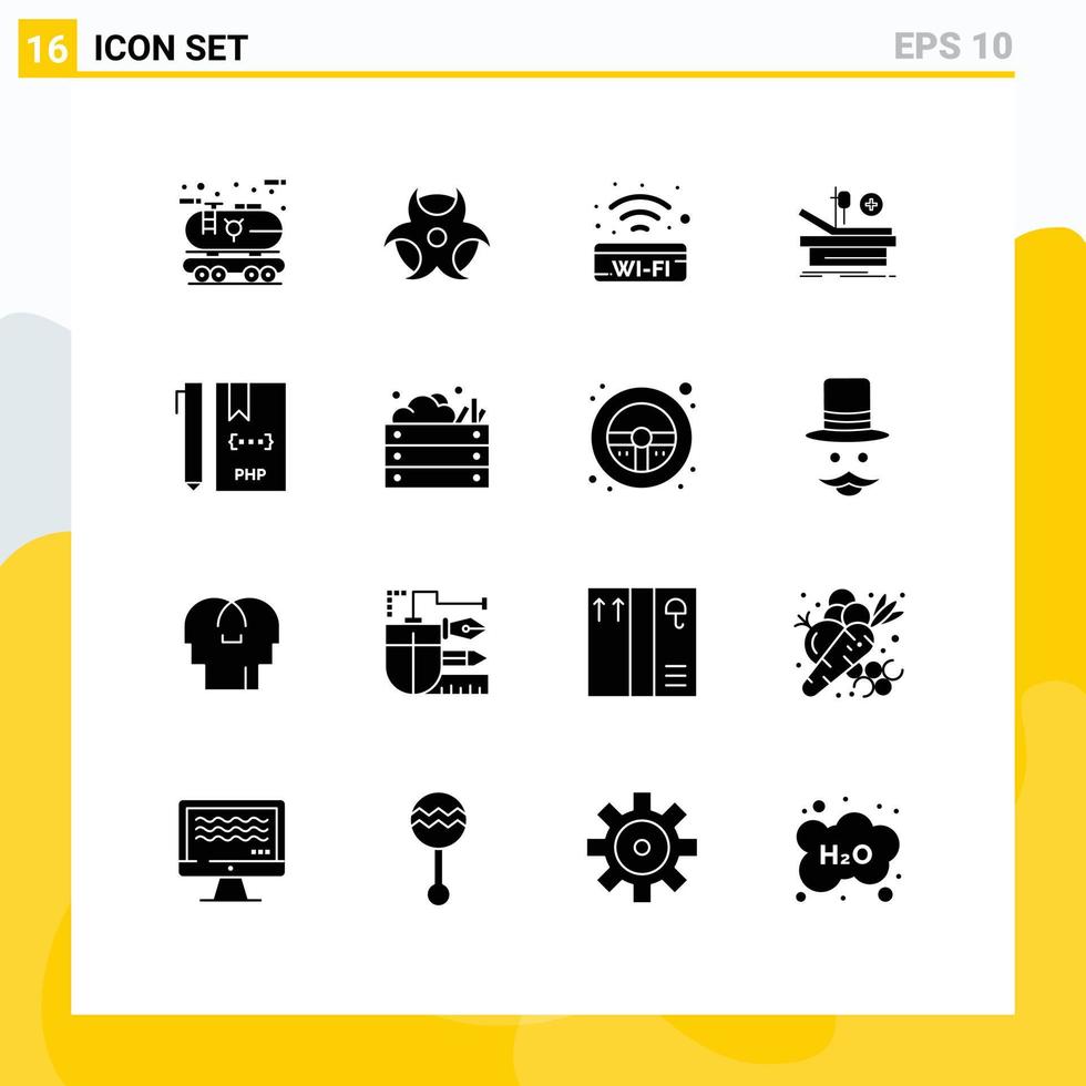 reeks van 16 modern ui pictogrammen symbolen tekens voor ontwikkelen ziekenhuis openbaar teken medisch operatie bewerkbare vector ontwerp elementen
