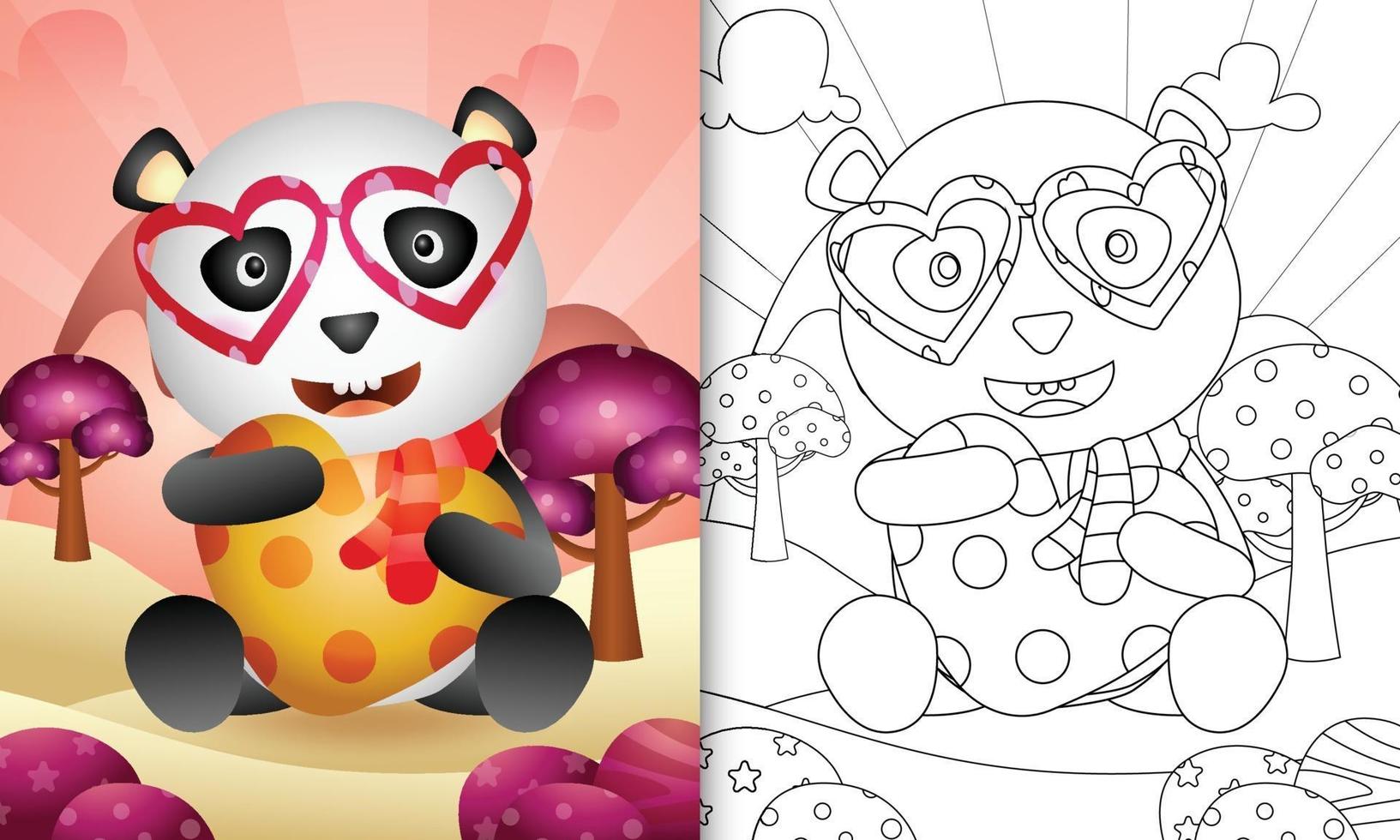 kleurboek voor kinderen met een schattig panda knuffelend hart voor Valentijnsdag vector