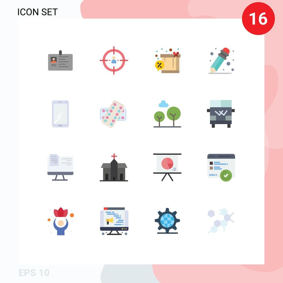 vlak kleur pak van 16 universeel symbolen van school- benodigdheden boodschappen doen beheer geschenk doos bewerkbare pak van creatief vector ontwerp elementen