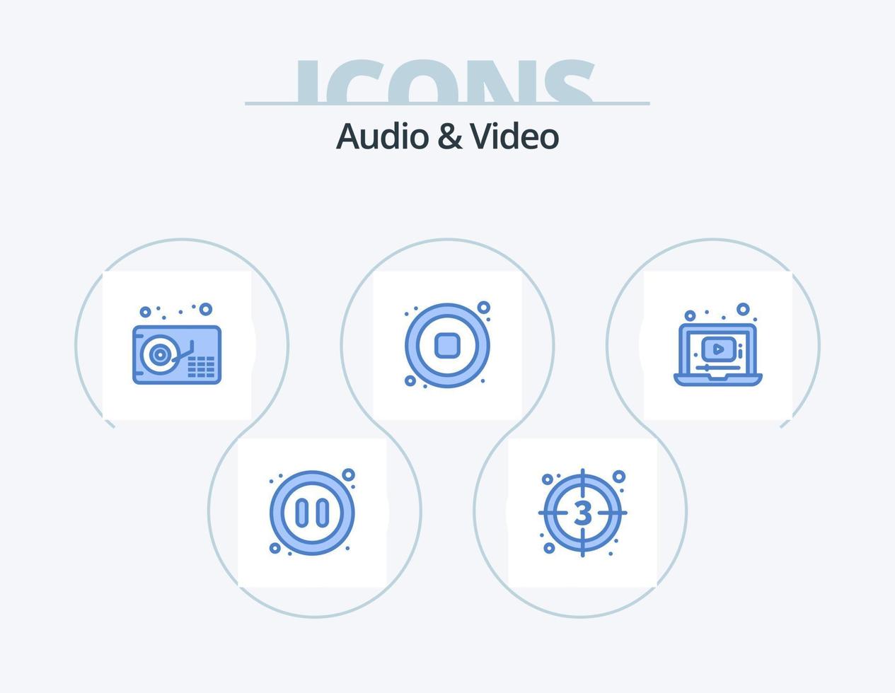 audio en video blauw icoon pak 5 icoon ontwerp. video. video. video. hou op. audio vector