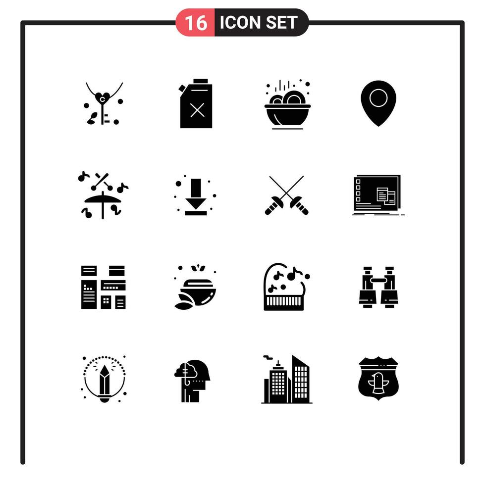 16 gebruiker koppel solide glyph pak van modern tekens en symbolen van downloaden muziek- voedsel trommel kaart bewerkbare vector ontwerp elementen