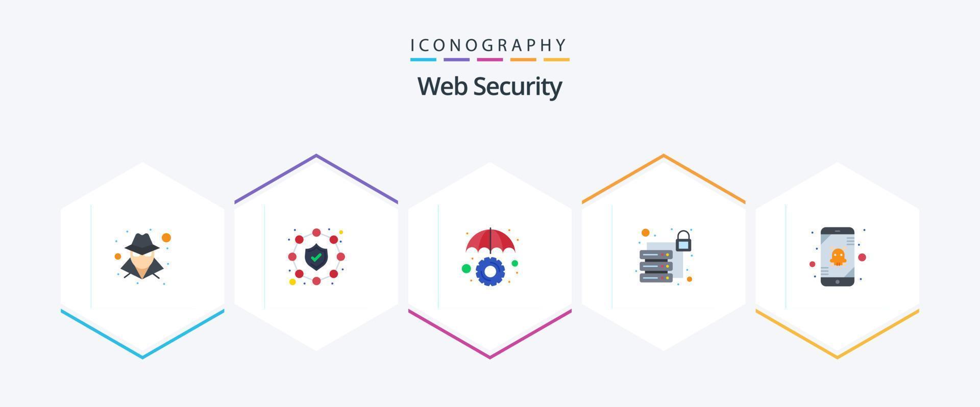 web veiligheid 25 vlak icoon pak inclusief . mobiel. paraplu. fout. server vector