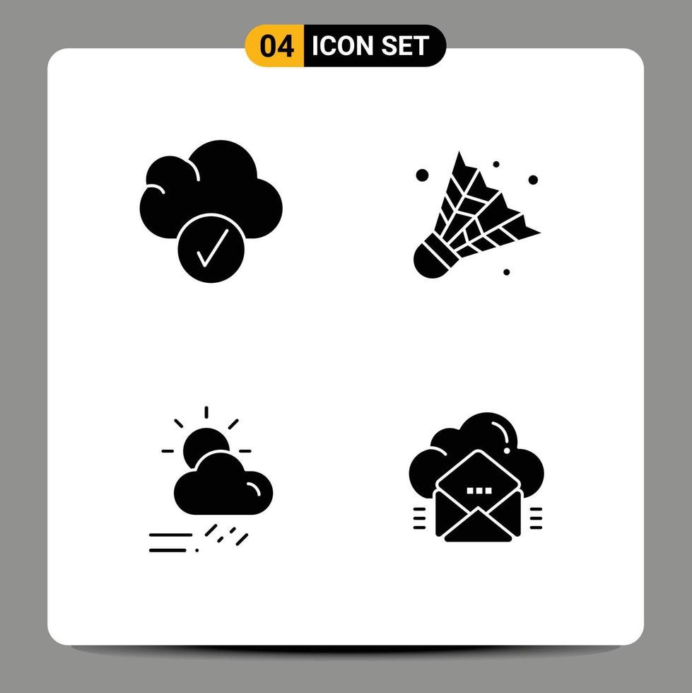 modern reeks van 4 solide glyphs en symbolen zo net zo wolk seizoen badminton wolk wolk bewerkbare vector ontwerp elementen