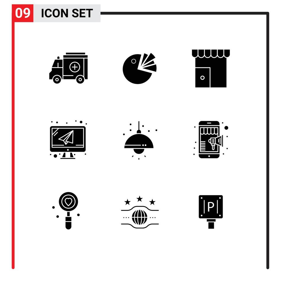 modern reeks van 9 solide glyphs pictogram van leven mail instituut gebouw laptop computer bewerkbare vector ontwerp elementen