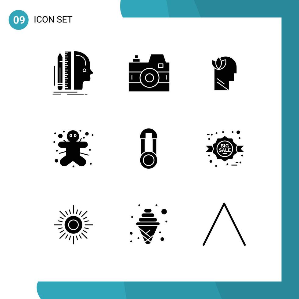 9 universeel solide glyphs reeks voor web en mobiel toepassingen baby peperkoek Mens fotografie gember hoofd bewerkbare vector ontwerp elementen