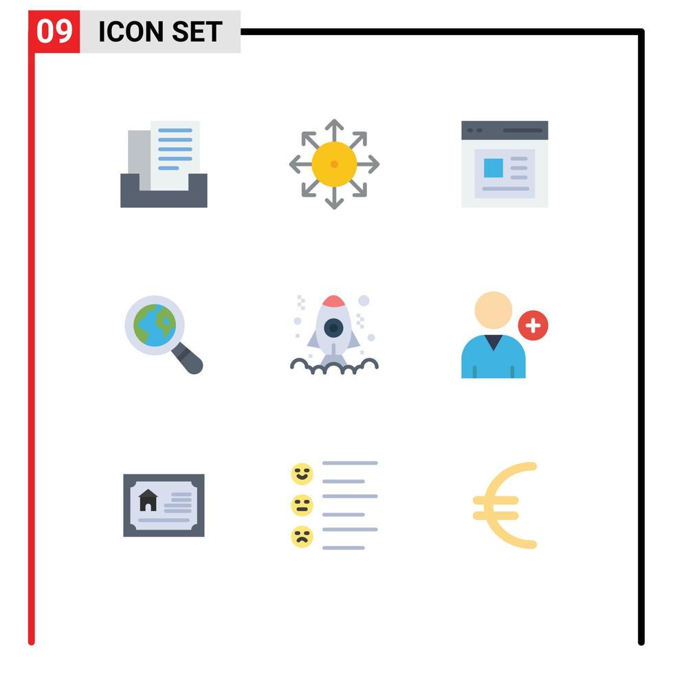 groep van 9 vlak kleuren tekens en symbolen voor ontwikkeling app communicatie vergroten glas ecommerce bewerkbare vector ontwerp elementen