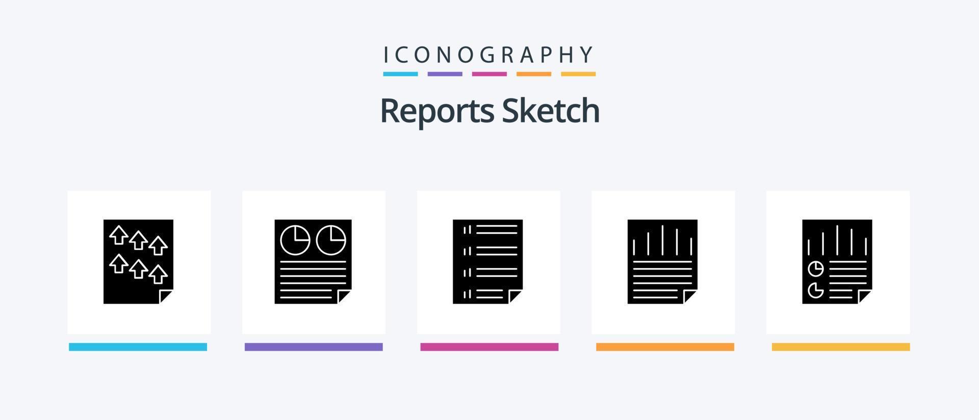 rapporten schetsen glyph 5 icoon pak inclusief bladzijde. gegevens. taart. bladzijde. document. creatief pictogrammen ontwerp vector