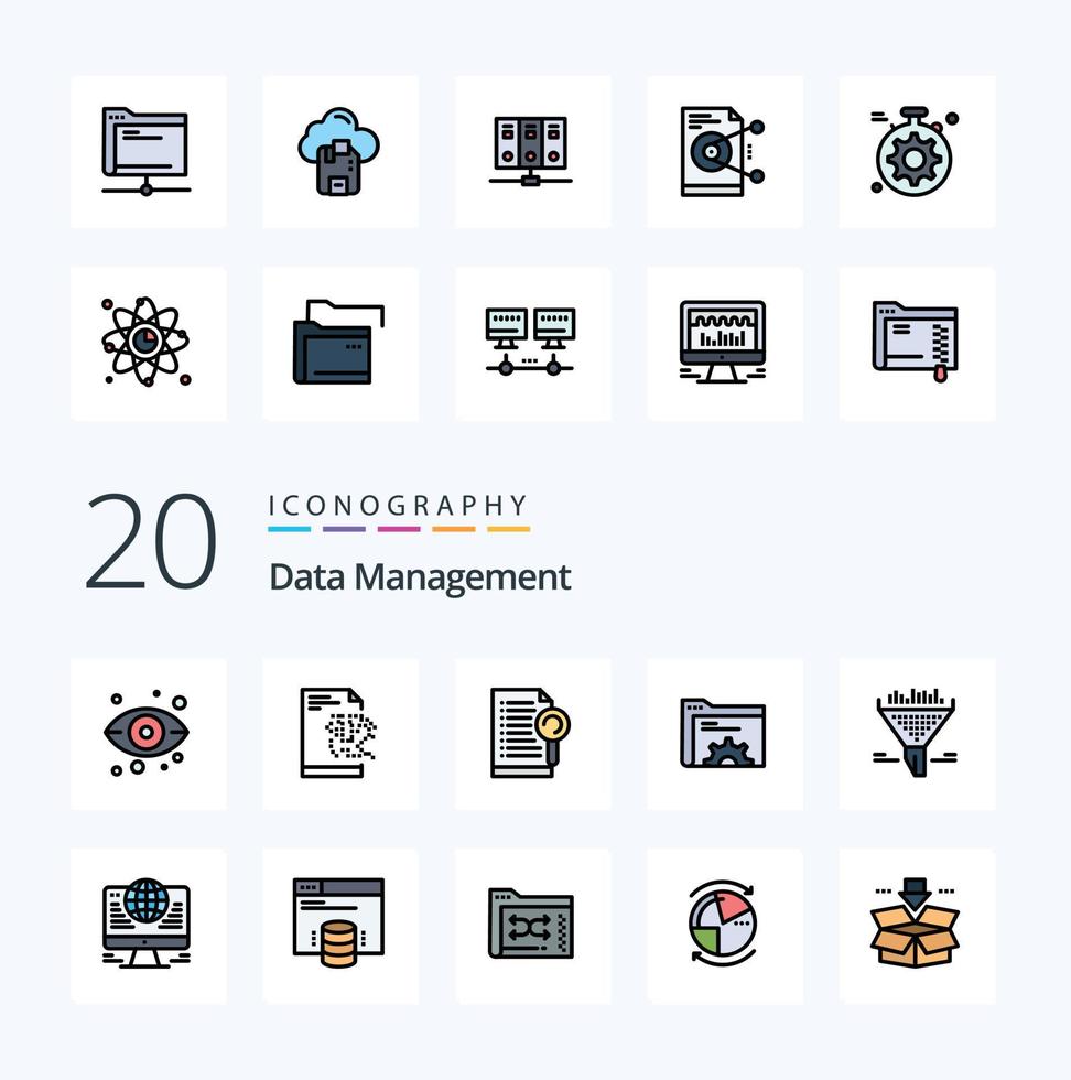20 gegevens beheer lijn gevulde kleur icoon pak Leuk vinden trechter filter het dossier server gegevens vector
