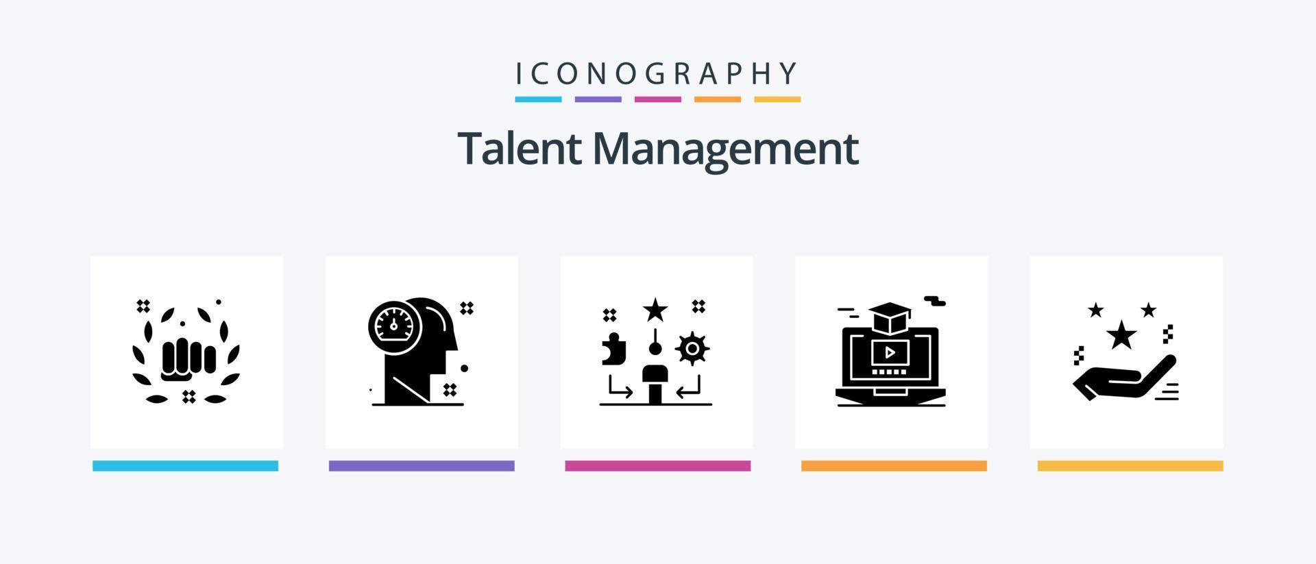 talent beheer glyph 5 icoon pak inclusief video. rang. menselijk. trainen. talent. creatief pictogrammen ontwerp vector