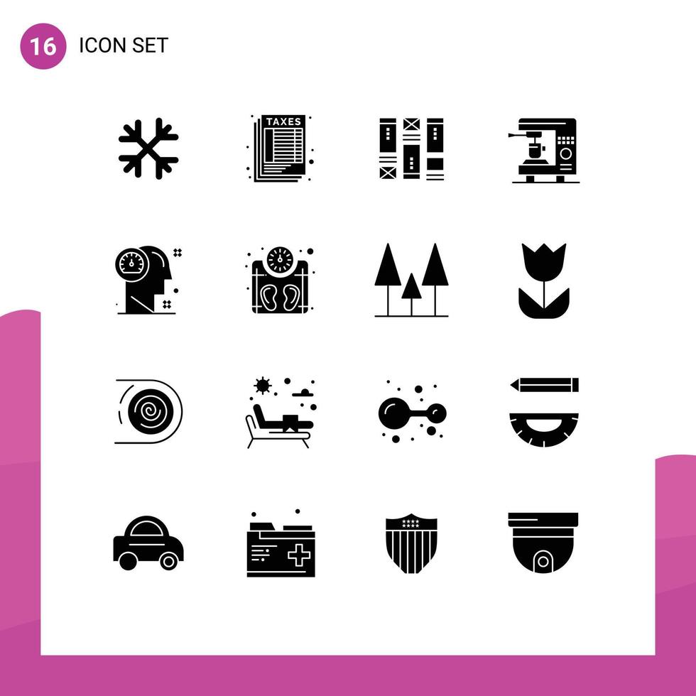 16 universeel solide glyphs reeks voor web en mobiel toepassingen geest machine wireframing huis koffie bewerkbare vector ontwerp elementen