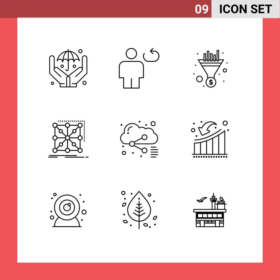 modern reeks van 9 contouren en symbolen zo net zo wolk TROS filter app gegevens bewerkbare vector ontwerp elementen