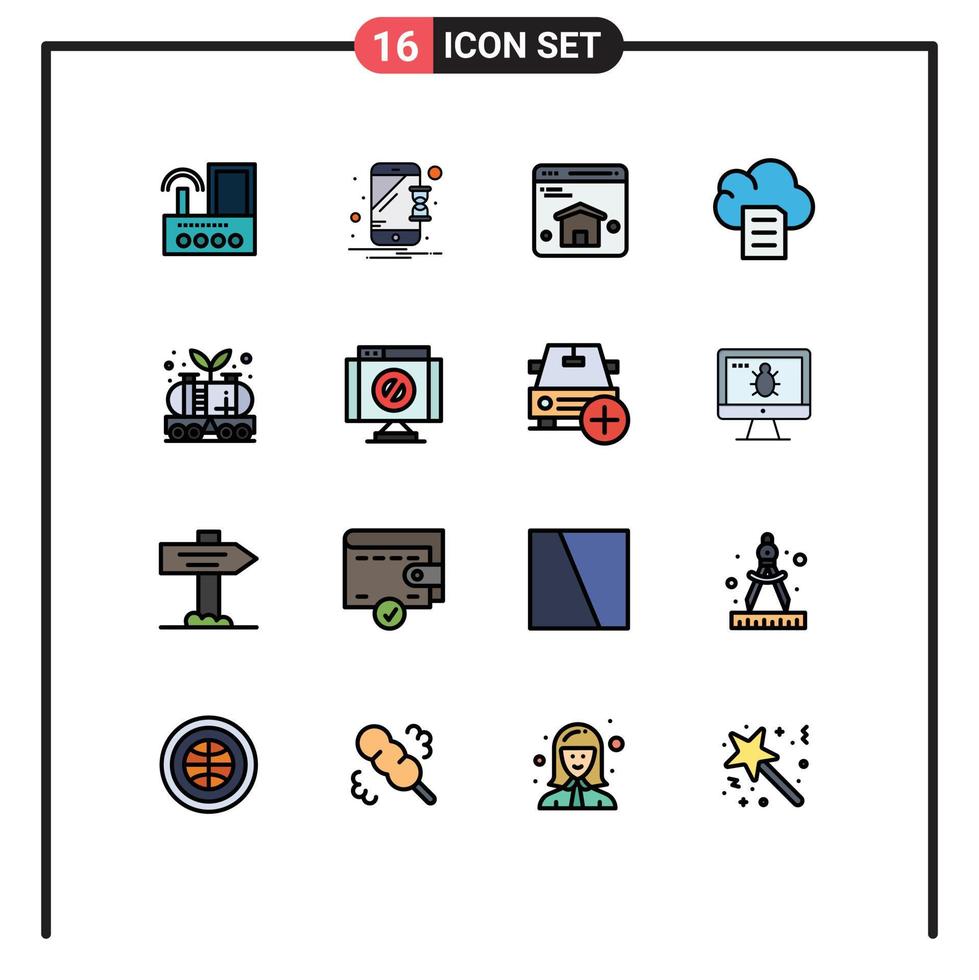 16 universeel vlak kleur gevulde lijnen reeks voor web en mobiel toepassingen olie energie kennisgeving document wolk bewerkbare creatief vector ontwerp elementen