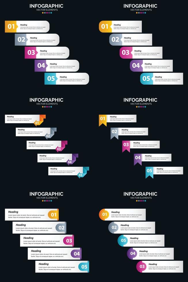 onze vector 6 infographics pak omvat een reeks van zakelijk thema infographics en diagrammen.