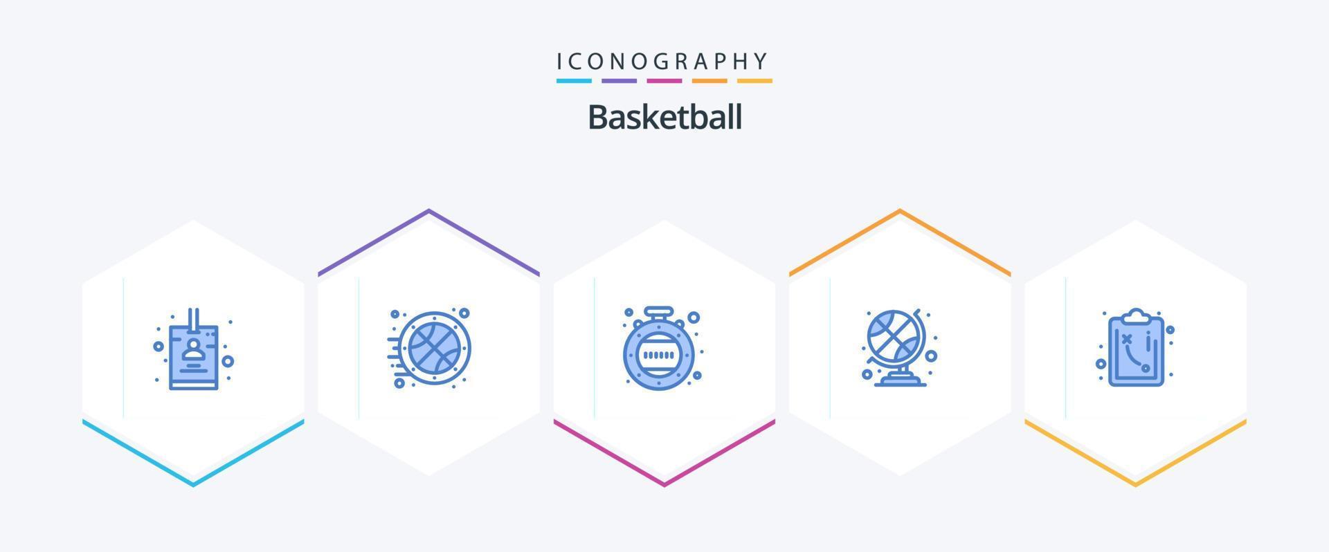 basketbal 25 blauw icoon pak inclusief . tactiek. minuten. strategie. sport- club wereldbol vector