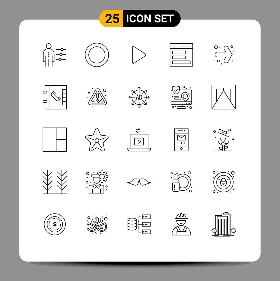 universeel icoon symbolen groep van 25 modern lijnen van terug gebruiker controle koppel communicatie bewerkbare vector ontwerp elementen
