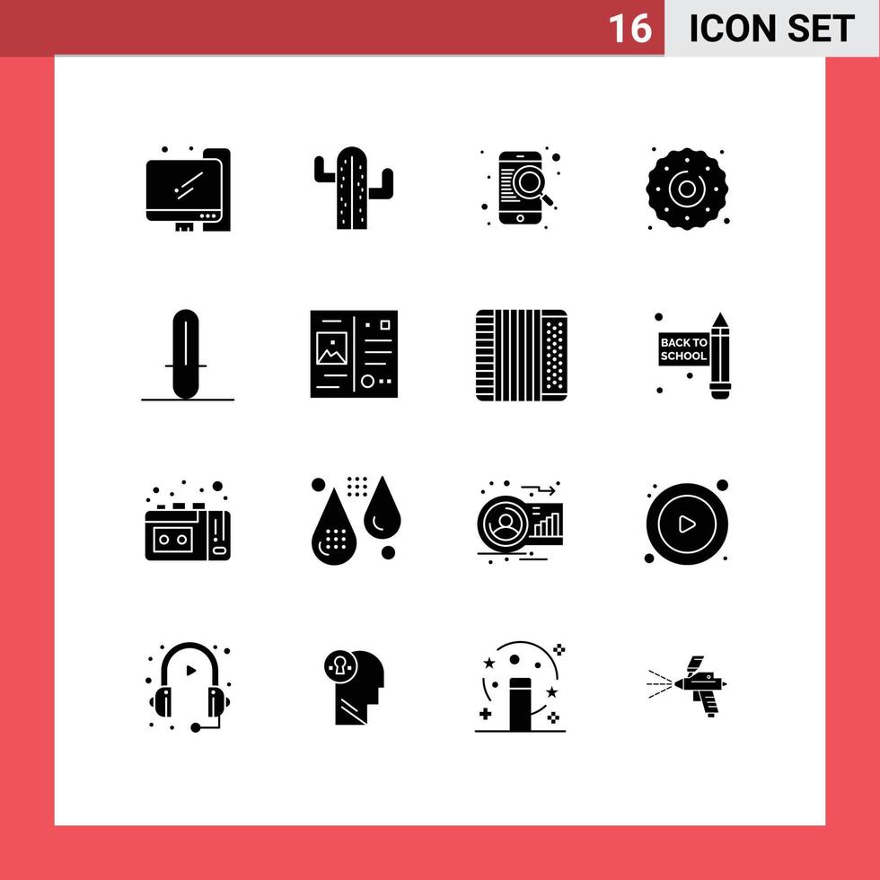 voorraad vector icoon pak van 16 lijn tekens en symbolen voor wapen licht sabel mobiel snoepgoed toetje bewerkbare vector ontwerp elementen