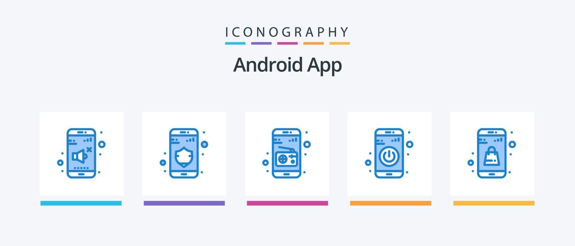 android app blauw 5 icoon pak inclusief online app. vlak. media. tas. beurt uit. creatief pictogrammen ontwerp vector