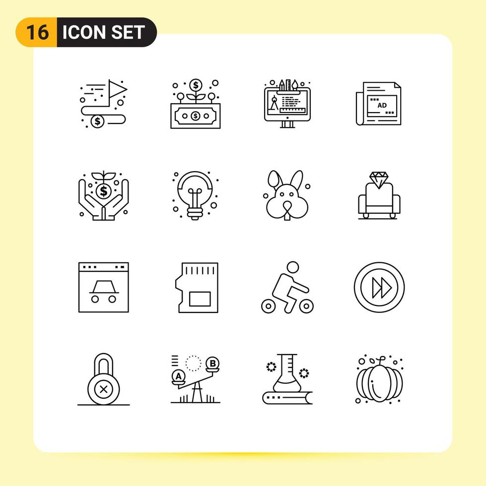 reeks van 16 modern ui pictogrammen symbolen tekens voor bijdrage opschrift ontwerp papier krant- bewerkbare vector ontwerp elementen
