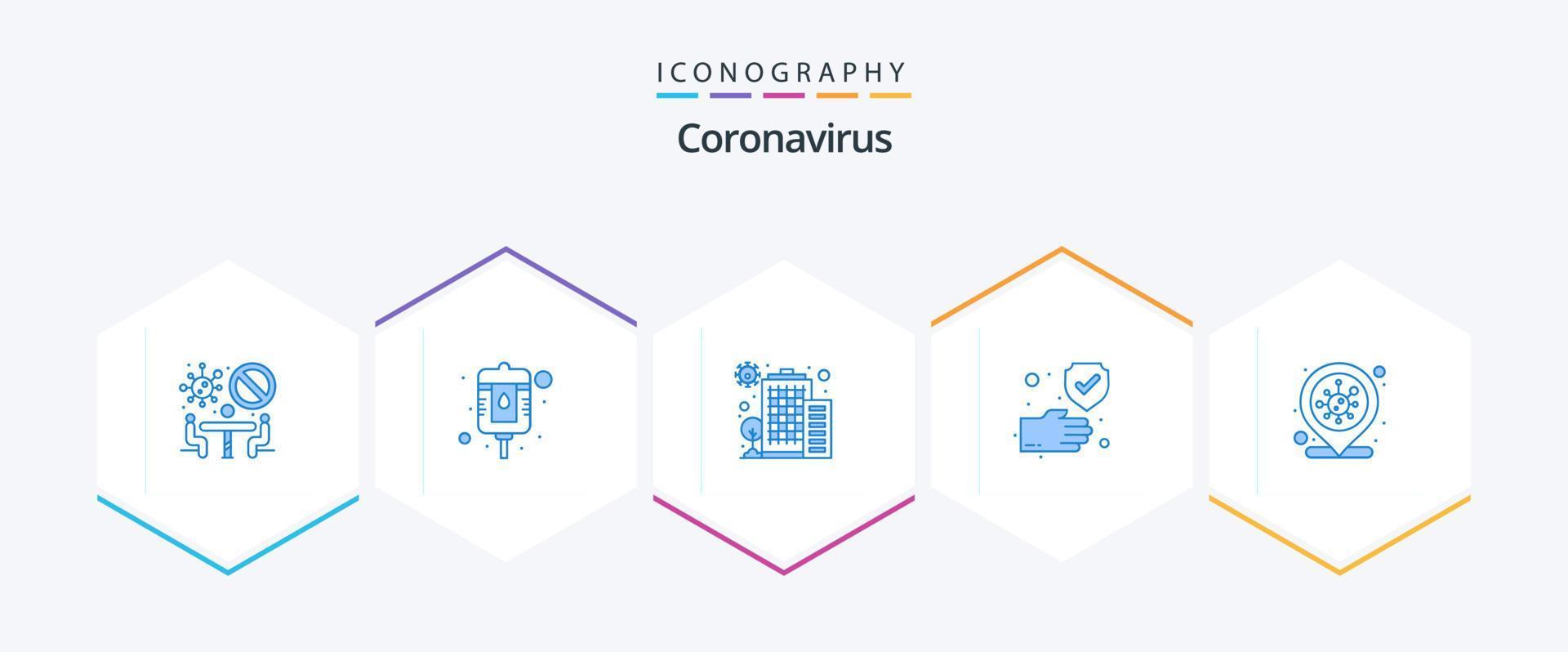 coronavirus 25 blauw icoon pak inclusief coronavirus. veilig. gebouw. bescherming. schoon vector