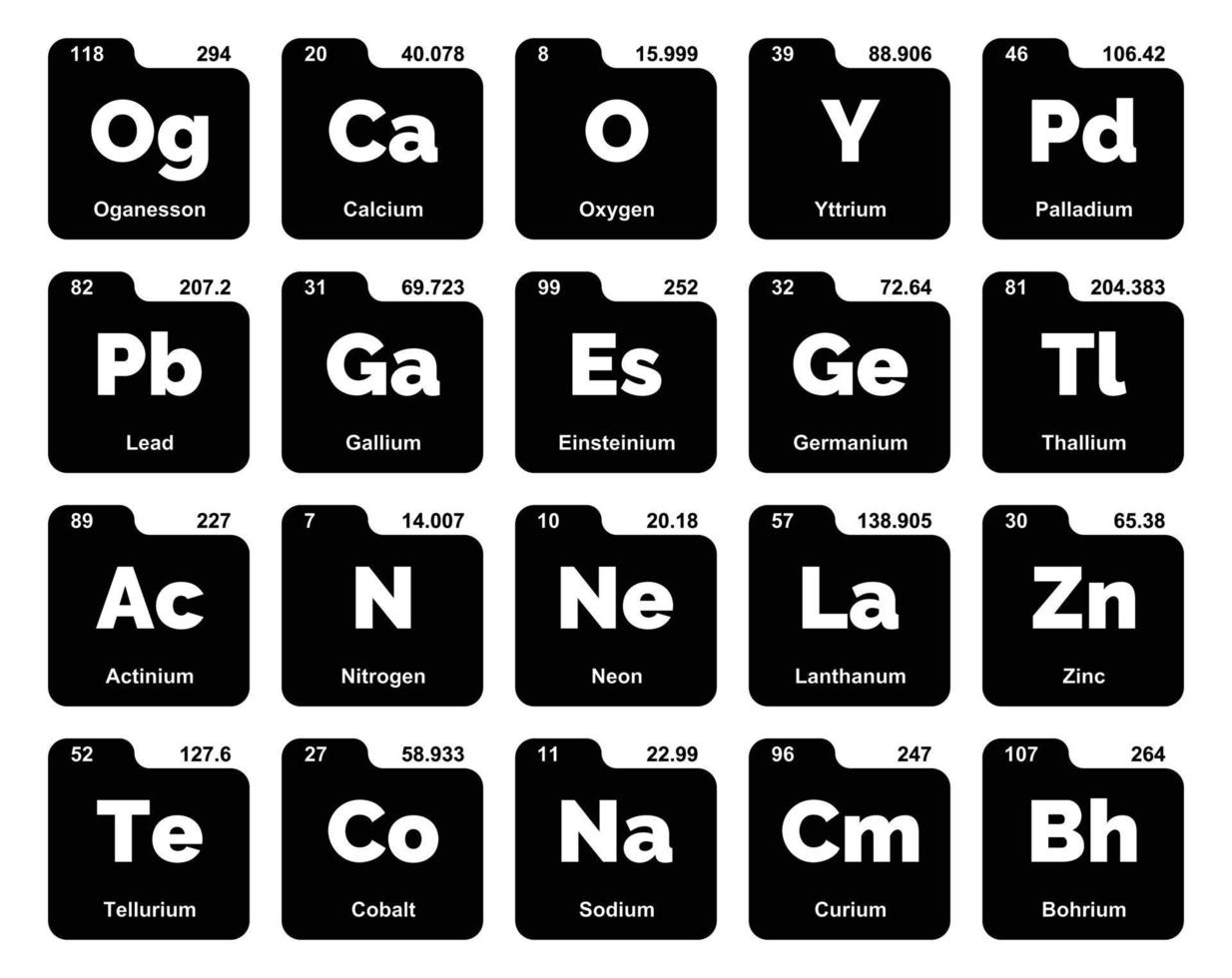 20 preiodisch tafel van de elementen icoon pak ontwerp vector