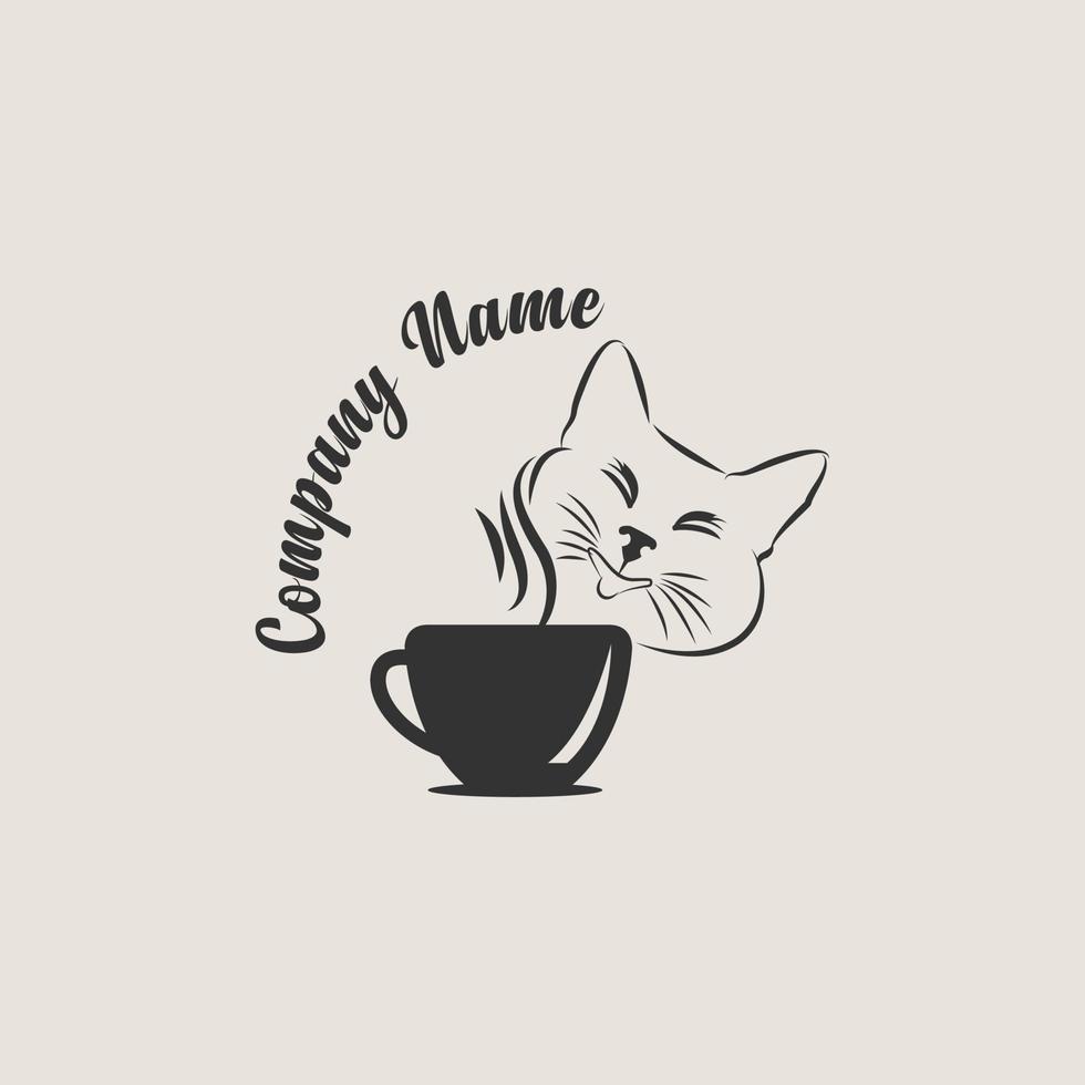 koffie van kattenlogo-ontwerp. koffie van kat logo sjabloon. modern ontwerp. plat embleem. vector illustratie