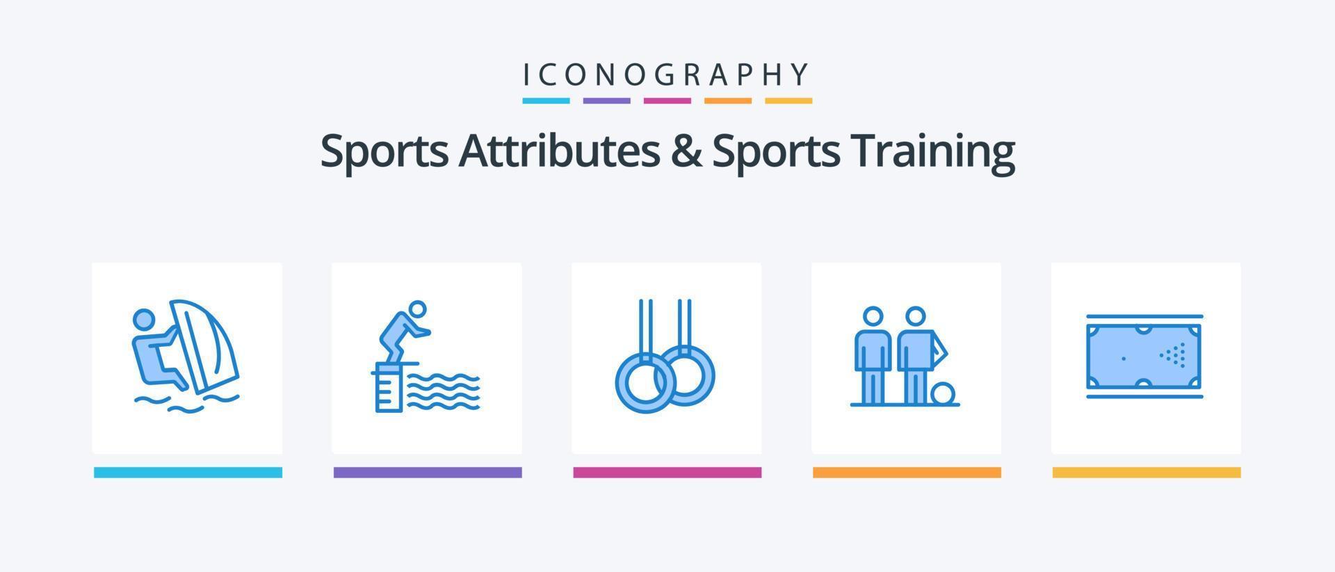 sport- attributen en sport- opleiding blauw 5 icoon pak inclusief voetbal. Amerikaans voetbal. zwembad. bal. ringen. creatief pictogrammen ontwerp vector