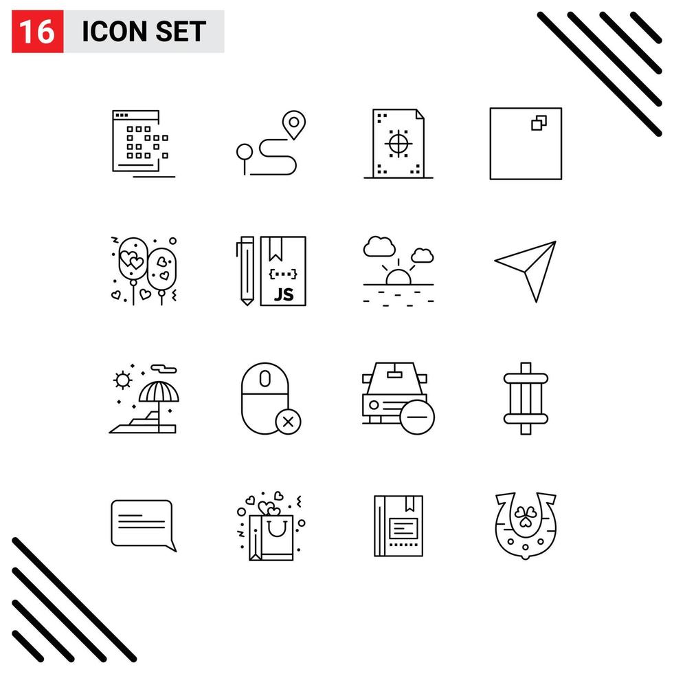 universeel icoon symbolen groep van 16 modern contouren van ballon visie pin vol scherm papier bewerkbare vector ontwerp elementen