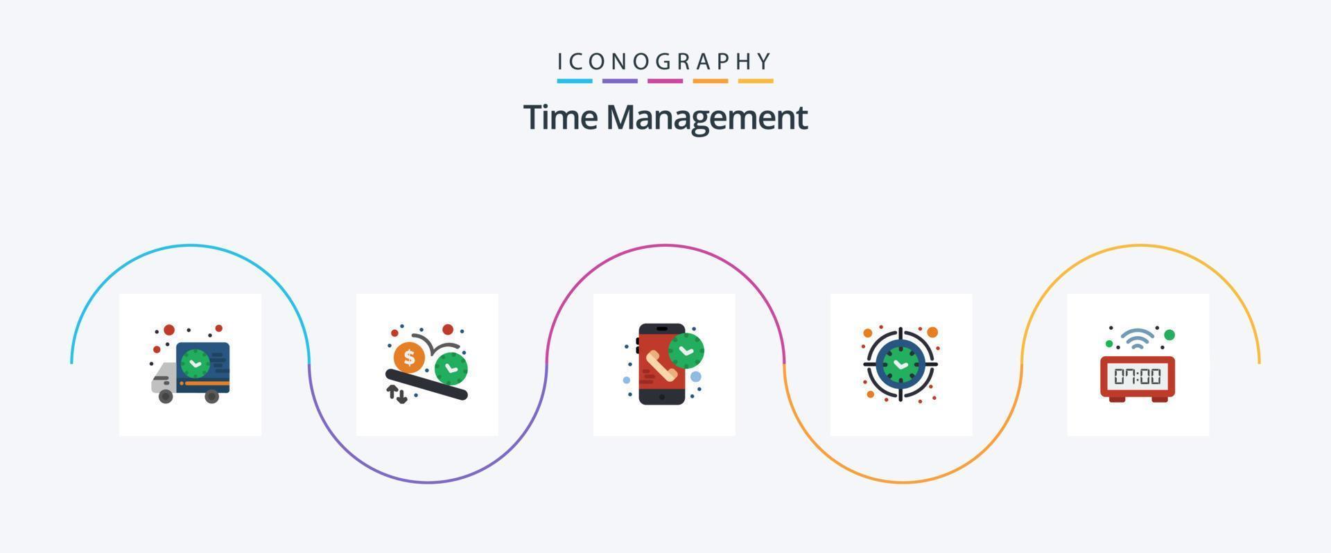 tijd beheer vlak 5 icoon pak inclusief tijd. focus. horloge. klok. ontvanger vector