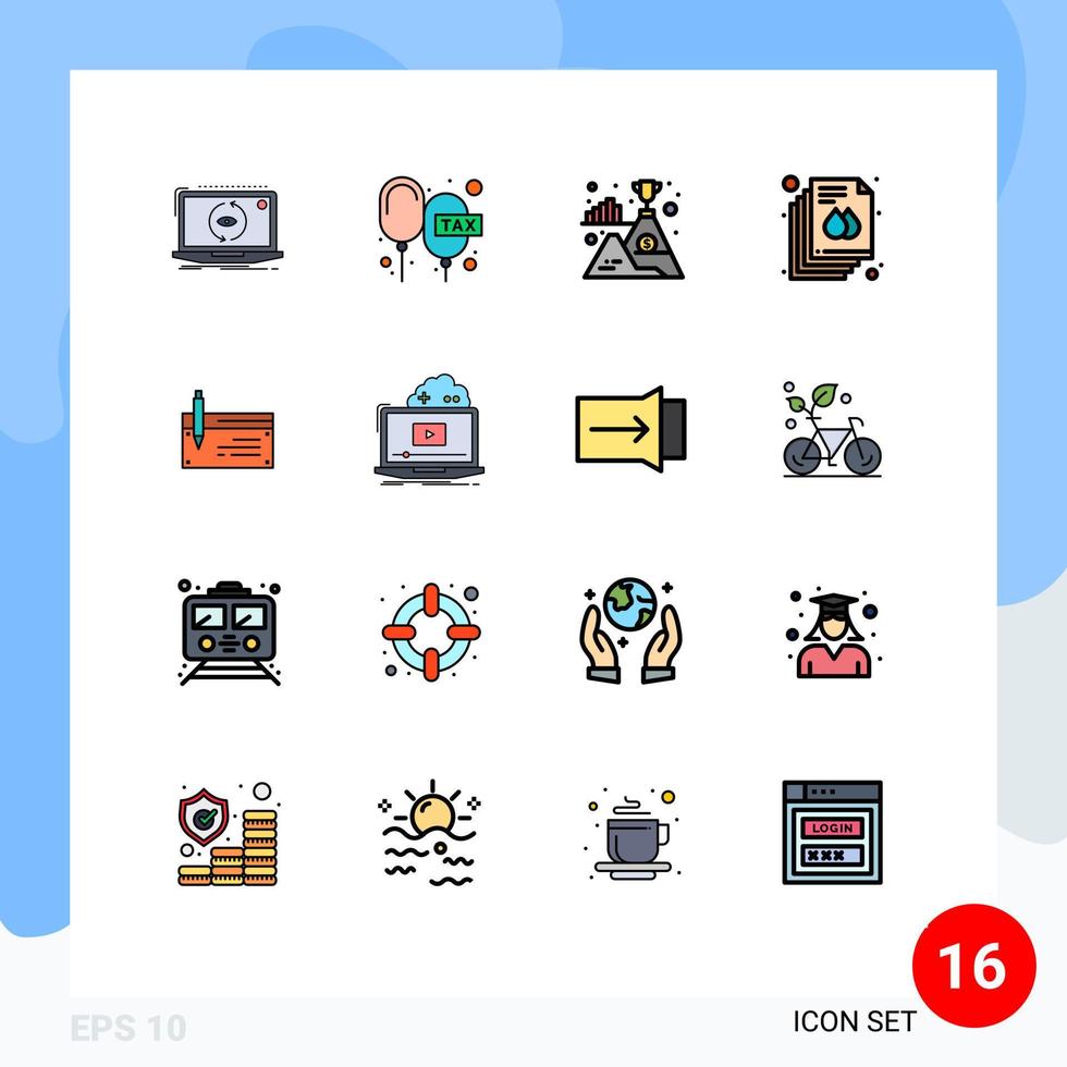 16 universeel vlak kleur gevulde lijn tekens symbolen van banier bladzijde te betalen document succes bewerkbare creatief vector ontwerp elementen