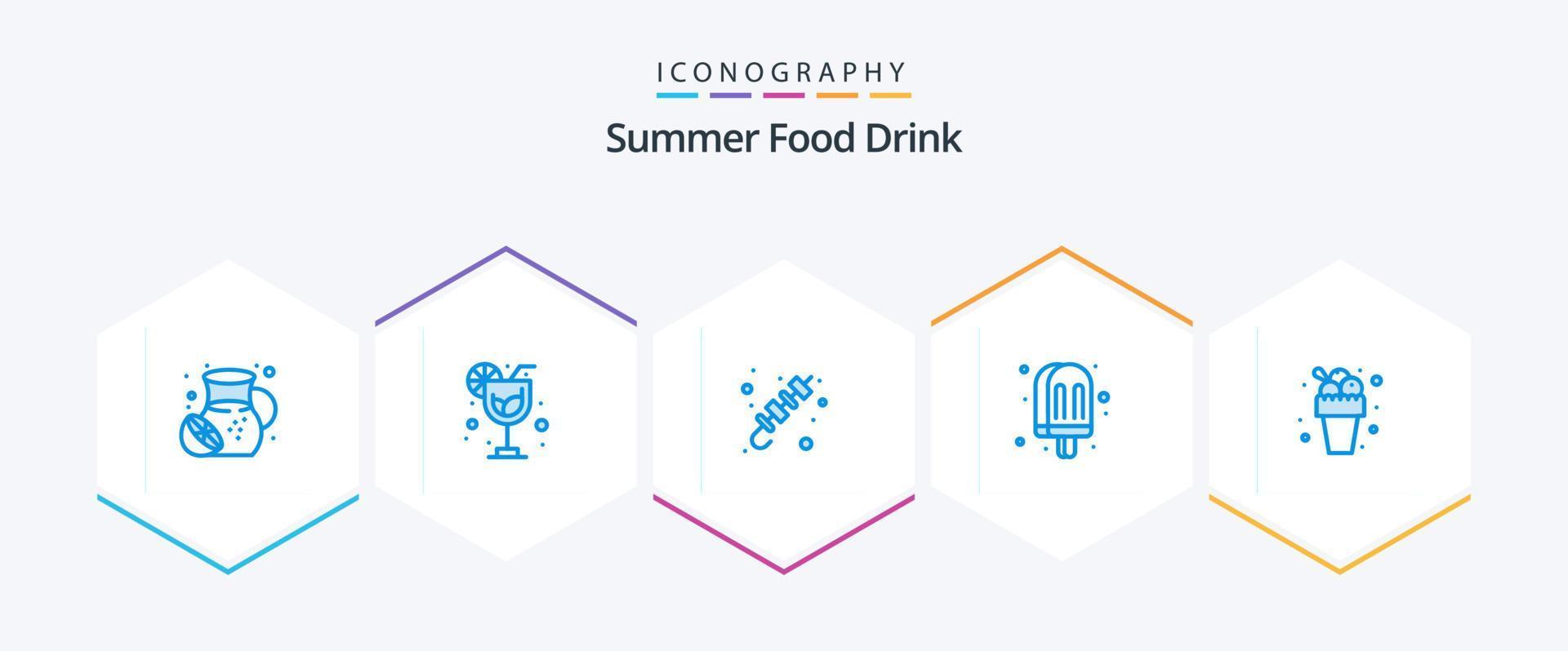 zomer voedsel drinken 25 blauw icoon pak inclusief maaltijd. maaltijd. barbecueën. ijs room. drinken vector
