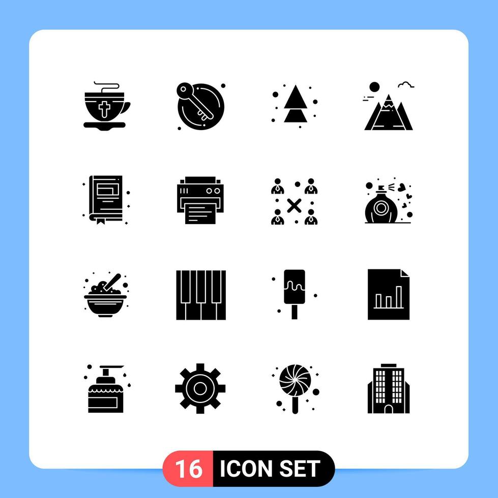 reeks van 16 modern ui pictogrammen symbolen tekens voor kladblok onderwijs pijl zon landschap bewerkbare vector ontwerp elementen