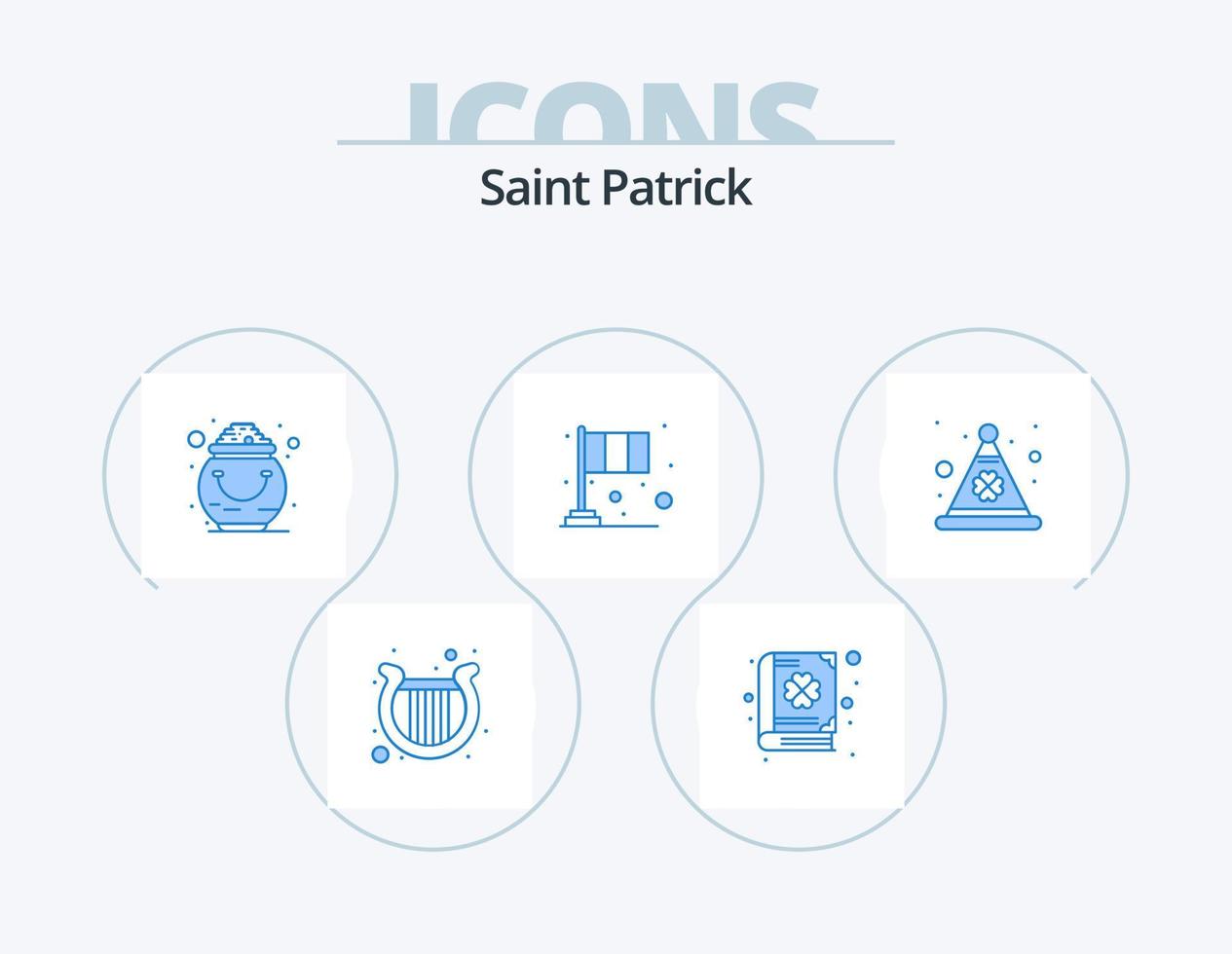 heilige Patrick blauw icoon pak 5 icoon ontwerp. patrick. vlag. fortuin. festival. pot vector