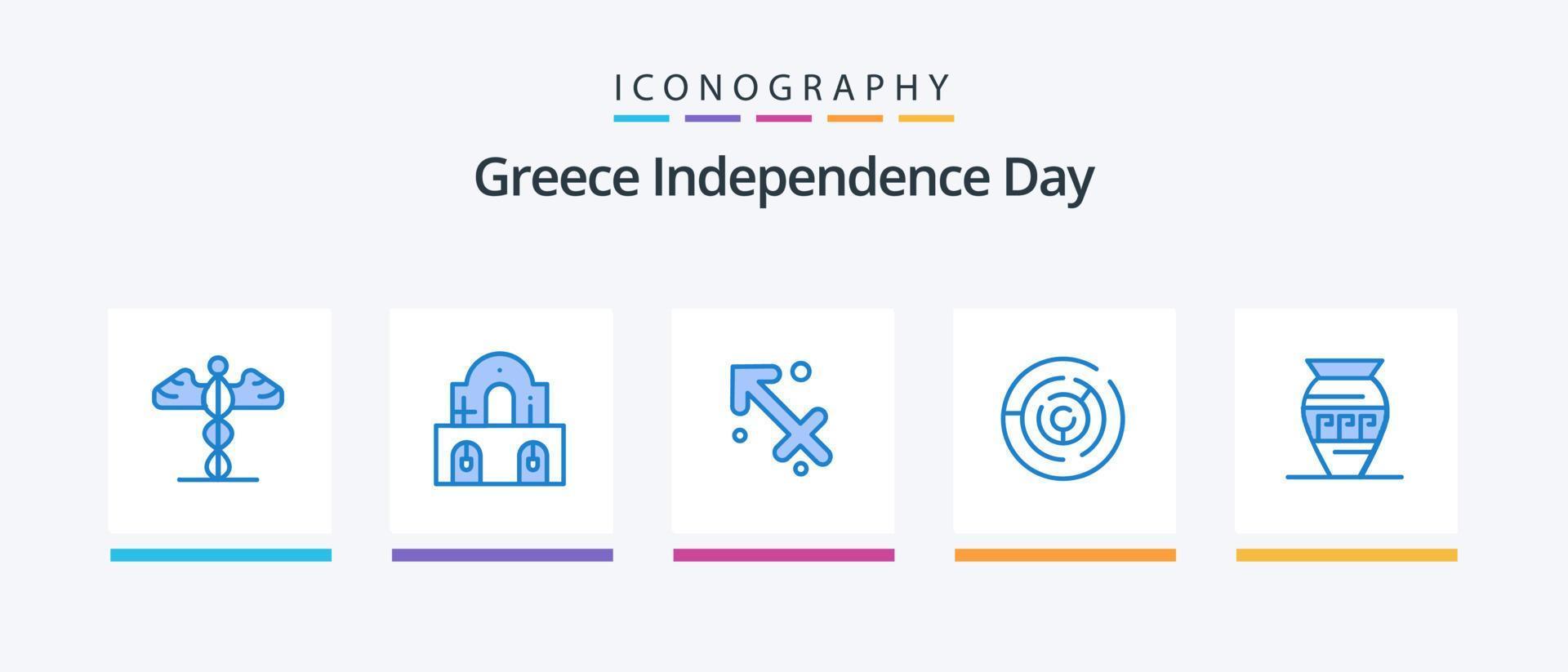 Griekenland onafhankelijkheid dag blauw 5 icoon pak inclusief oude kan. doolhof. astrologie. labyrint. cirkel. creatief pictogrammen ontwerp vector