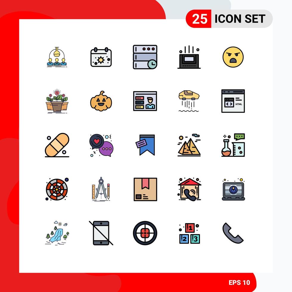 25 thematisch vector gevulde lijn vlak kleuren en bewerkbare symbolen van flauw emoji zon kamer bad bewerkbare vector ontwerp elementen