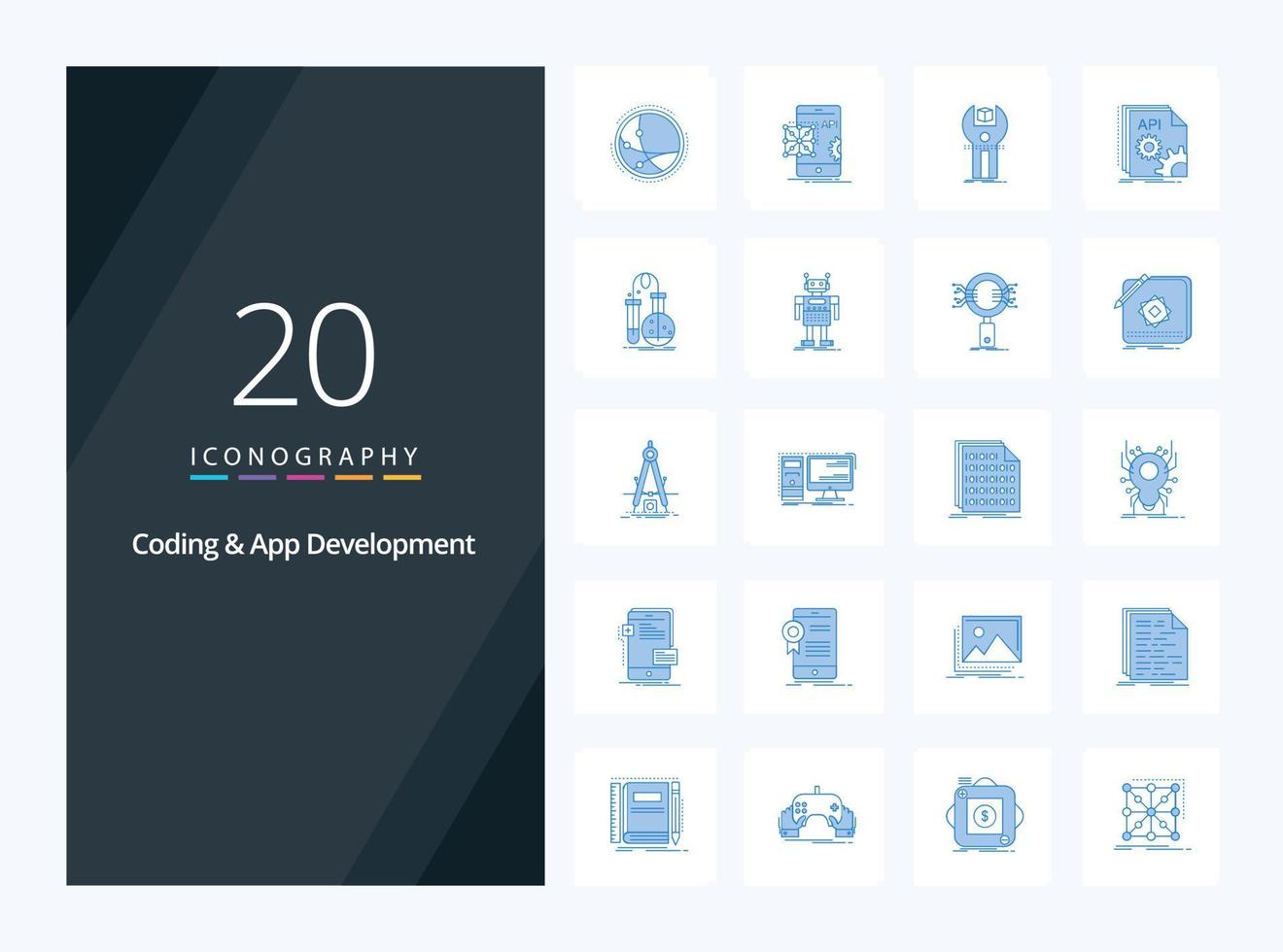 20 codering en app ontwikkeling blauw kleur icoon voor presentatie vector