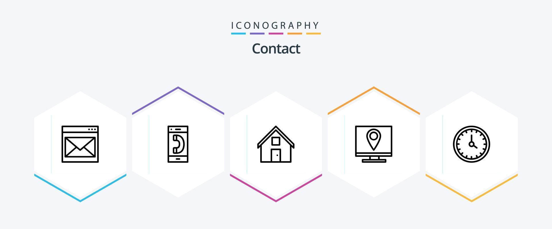 contact 25 lijn icoon pak inclusief contact ons. adres. gesprek. huis. gesprek vector