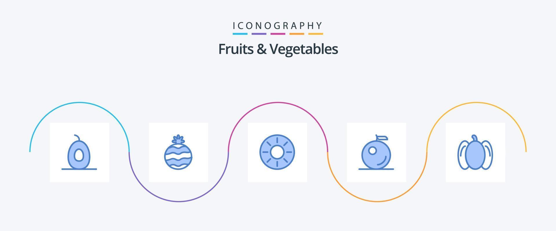 fruit en groenten blauw 5 icoon pak inclusief . kiwi. groenten. voedsel vector